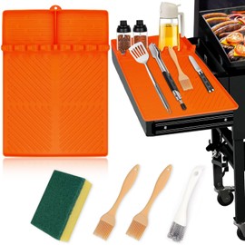 FOWSRHRG Silicone Grill Mat Set Compatible with Blackstone, 29.5x19.5 inch Griddle Tools Mat, Silicone Spatula Mat, Grill Tool Storage Mat for Outdoor Grill Kitchen Counter (Orange)