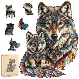 Ruikiyart Wolf 200 Piece Puzzles for Kids, 5MM Woves Head Wood Jigsaw Puzzle, Wolf Family Unique Shaped Holiday Puzzles for Kids Home Decor (8.7"*11.4")