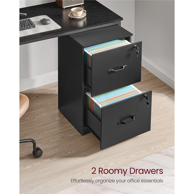 VASAGLE 2 Drawer File Cabinet, File Cabinet with Lock, Printer
