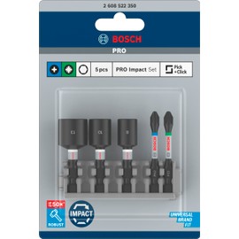 Bosch Professional 5-Piece Screwdriver Bit and Socket Set (Impact Control, PZ/PH Bits, Length: 50 mm, Pick and Click, Accessories Impact Wrench Drill)