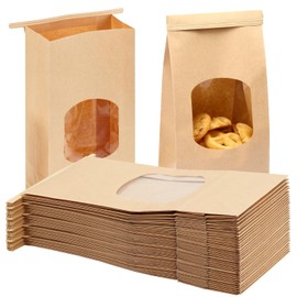 Moretoes 100pcs Medium Bakery Cookie Bags with Window, 4.5x2.36x9.6in Tin Tie Tab Kraft Paper Bags for Cookie Coffee Bread Bakery Packing