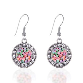 Inspired Silver - Candy Hearts - Silver Dangle Earrings for Women - Circle Charm Earrings French Hook Drop with Cubic Zirconia - Women's Dangly Earrings Jewelry Gift