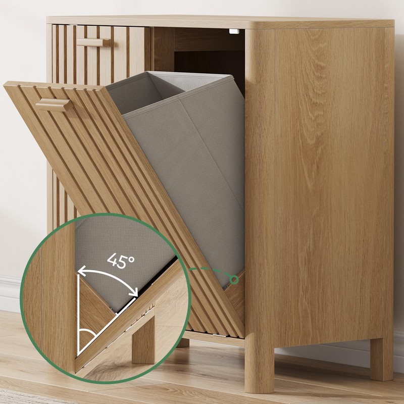 Double Tilt Out Laundry Hamper Cabinet, 11.8 Gallon Gradien Fluted