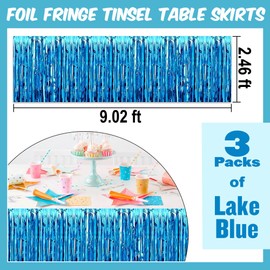 3 Pack Lake Blue Tinsel Table Skirts