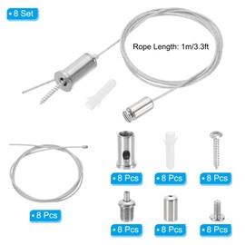 PATIKIL Ceiling Hanging Wire Cable Kit, 1m/3.3ft 8 Set Adjustable Light Suspend Cable Kit Panel Hanging Rope Clamp Slotted Nail for Pendant Light Fitting Aquarium Lights, Style 1