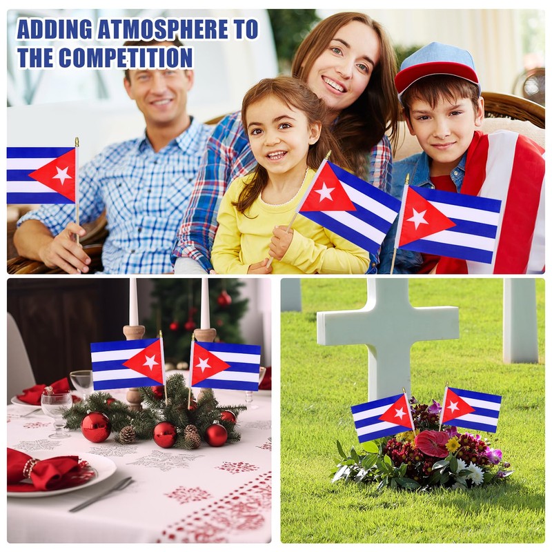 HSQCEZ 12Pcs Small Cuba Flags on Wooden Stick Mini Cuban