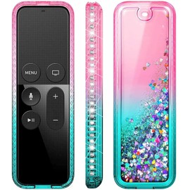 NZND Glitter Quicksand Case Compatible with Apple TV 4K / HD Siri Remote (1st Gen, 2015/2017), Pink/Aqua | Bling Floating Liquid Sparkle Soft TPU Cover for Apple TV 4th & 5th Gen Remote Control