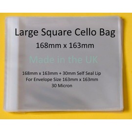 celloexpress Pack of 100-168mm x 163mm + 30mm Flap - Cellophane Greeting Card Display Bags 30 Micron Self Seal - Large Square #1