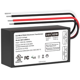 60W Dimmable LED Driver 24V, UL Lited Triac/ELV/MLV 120V AC to DC Compatible with Lutron& Leviton Dimmer, Dimmable Power Supply 24V Class2 Transformer for LED Strip Lights, Low Voltage Lighting