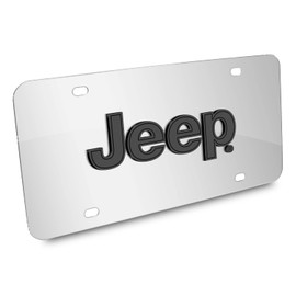 iPick Image Made for Jeep 3D Dark Gray Logo on Mirror Chrome Stainless Steel License Plate