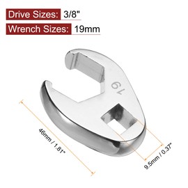 sourcing map 2pcs Drive Crowfoot Wrench 3/8" Drive 19mm Metric Fractional Crowfoot Flare Nut Wrench 40Cr Chrome Plated Open End Crowfoot Wrench for Mechanics Automotive Repair Work