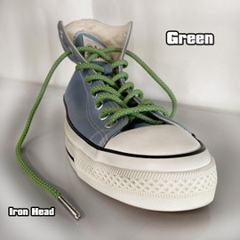 VASGO Iron Head Round Shoe Laces Reflective for Sport Casual Trainer Sneaker 10 Different Lengths Thick 12 Colors (43inch/110cm, Green)
