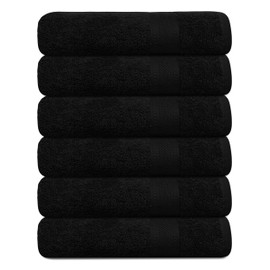 TEXCRAFT Premium Bath Towel Set, 24 x 48 Pack of 6 100% Cotton Terry Towels for Bathroom, Quick Dry, Highly Absorbent, Soft Feel, for Shower, Pool, Spa, Gym, Hand Towel for Daily Use - Black