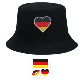 CWPFVQA 1 fishing hat, 1 face sticker, hat for German fans, Em-Deko hat, football Em fans, German decorative football, black
