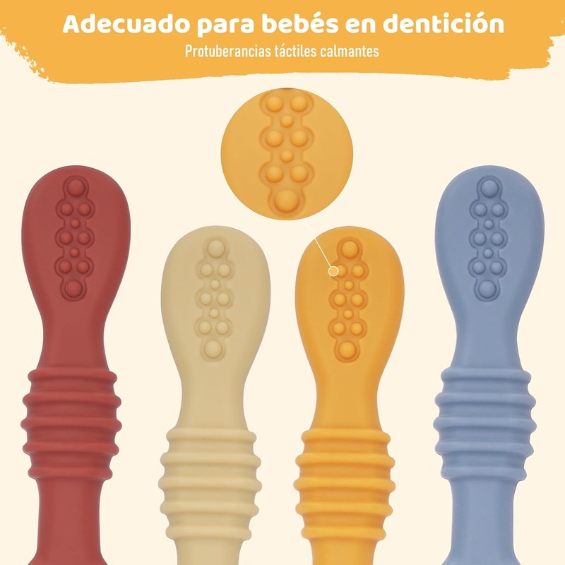 8PCS Juego Cucharas Masticables de Silicona, con Protuberancias para Dentición,
