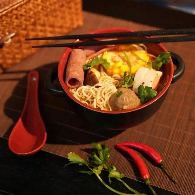 fashnix Ceramic Ramen Bowl Set With Chopstick And Spoon Microwavable
