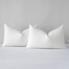 Mixhug Decorative Linen Throw Pillow Covers, Farmhouse Lumbar Cushion Covers for Couch and Bed, White, 12 x 20 Inches, Set of 2