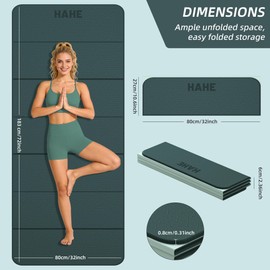 HAHE Foldable Yoga Exercise Mat, 74"Lx32"Wx1/3"Thick, TPE Workout Mat