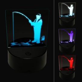 Sniggle Sloth Fisherman with Rod Over Water 3D Illusion LED Night Light Sign Nightstand Desk Lamp