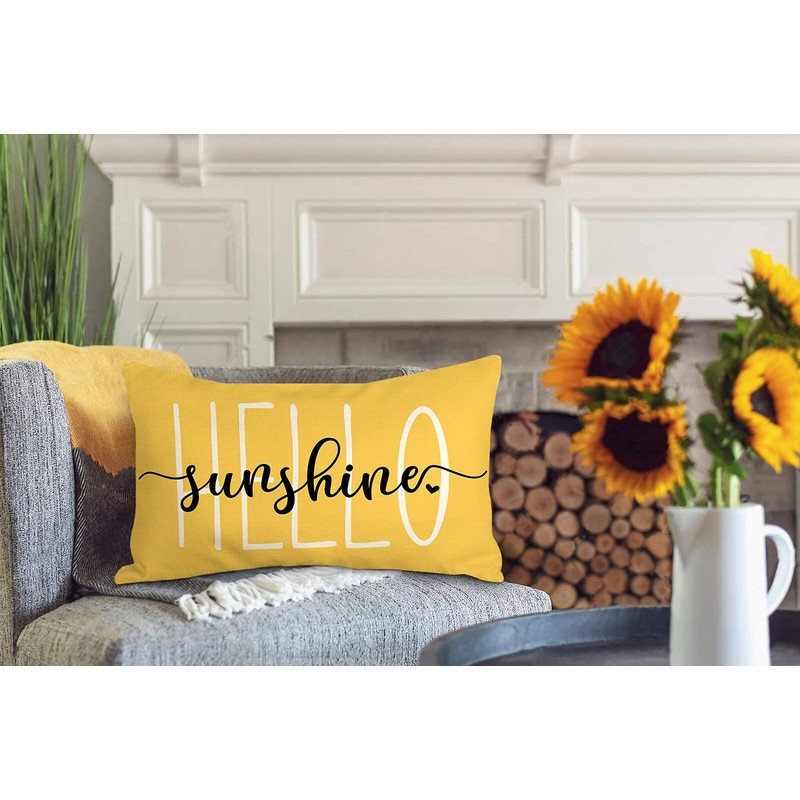 4TH Emotion Hello Sunshine Pillow Cover Farmhouse Yellow Lumbar Pillow
