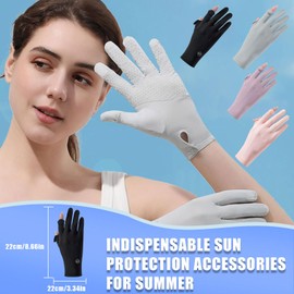UV Sun Protection Fingerless Gloves - Non Slip Ice Silk Sunblock Mittens for Gel Nails Driving Riding Cycling Hiking Fishing Outdoor Activities (Full Finger Black)