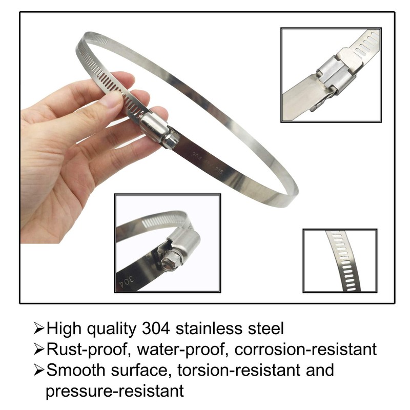 EesTeck 4Pcs 8" Adjustable 304 Stainless Steel Duct Clamps Hose