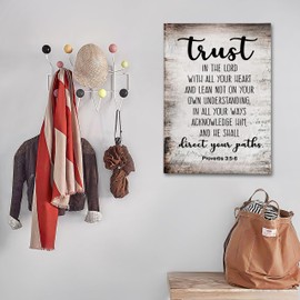 PHAMTE Proverbs 3:5-6 Trust In The Lord With All Your Heart Christian Wall Art, Bible Scripture Wall Decor, Christian Bible Scripture Print Framed Canvas Wall Art Home Room Office Church Decor（16x24）