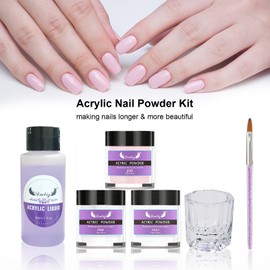 Acrylic Nail Kit Acrylic Powder & Liquid Set with Nail Brush 3 Colors Nail Powder Kit for Beginners Nail Art DIY Nail Beauty Tools