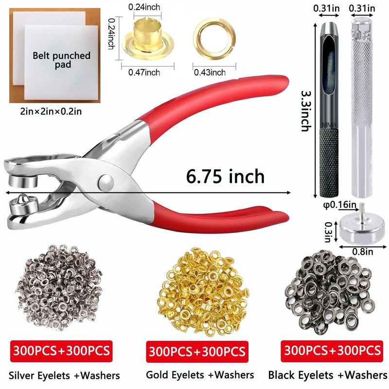 Eyelet Grommet Tool Kit, 1805 Pieces, 1/4 Inch Gold Silver