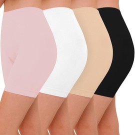 ZENUTA 4 Pack Slip Shorts for Women Under Dresses, Seamless Anti Chafing Shorts Women, Smooth Boy Shorts Underwear Summer (4pcs Black White Nude Pink, 3X-Large)
