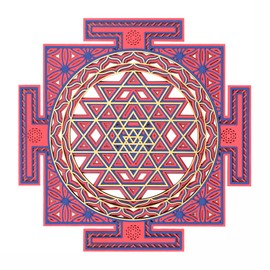 Sri Yantra Mandala Wall Art, Sri Yantra Symbol Decor, 3D Shri Chakra Yantra Wood Hanging for Home Wall Decor, Healing Symbol Mandala Wood Wall Decor (17.7"*17.7" (45 * 45cm), Red)