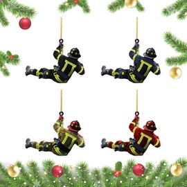 JWTRSVTY 4 x Christmas Tree Fireman Acrylic Ornaments, Fireman Christmas Tree Decorations, Fireman Pendants, Christmas Decorations for Christmas Tree, Wall, B