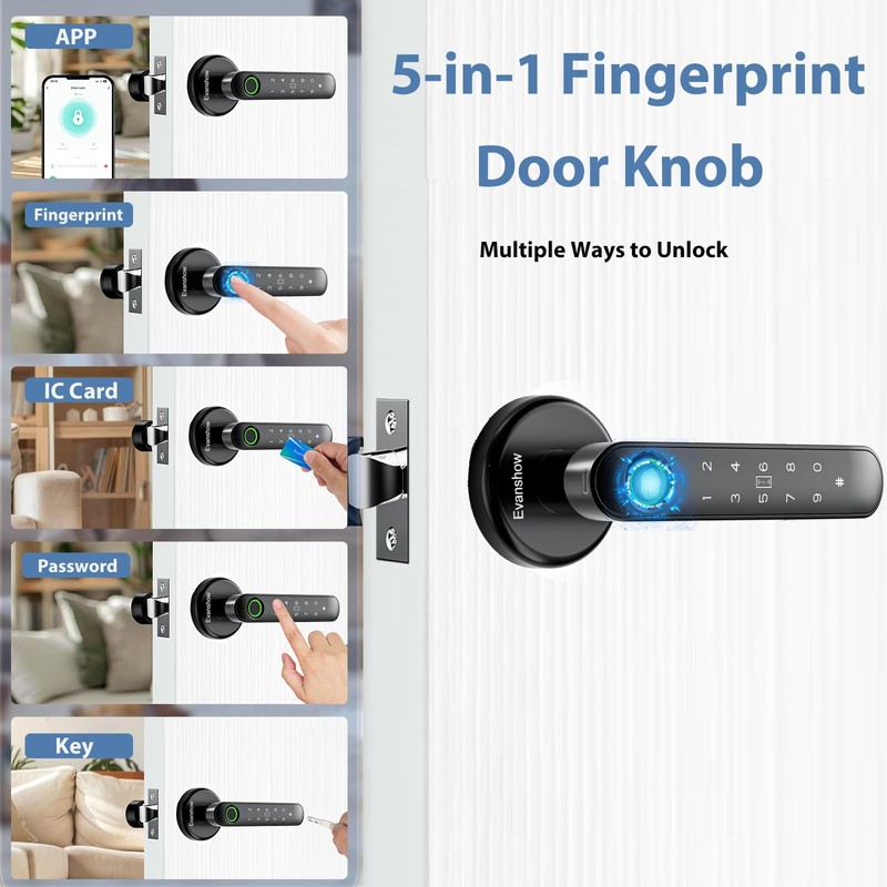 Evanshow Fingerprint Door Lock Biometric Door Knob with Keypad Keyless