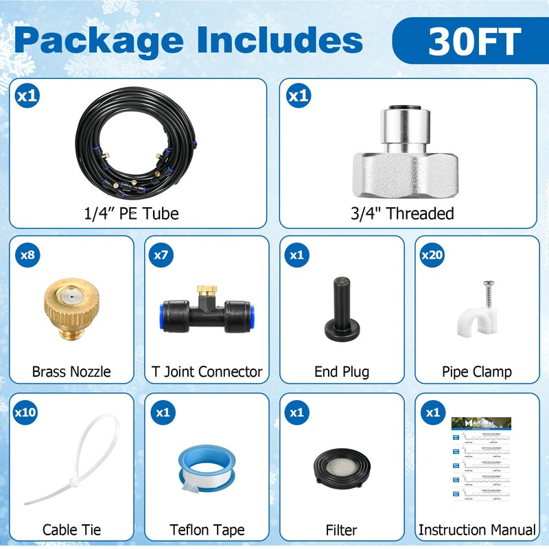 Mellbree Misters for Outside Patio 30FT/9M, Pre-Assembled Misting Cooling System