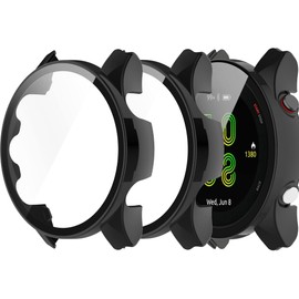 Protective Case Compatible with Garmin Forerunner 255 255-Music/255S 255S-Music Screen Protector Hard PC Full Cover Tempered Glass Shell Protector Cases for Forerunner 255/255S/ Case (for 255,2A)