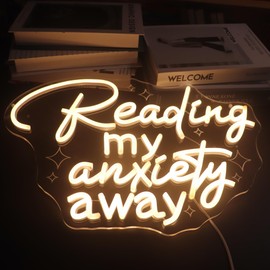 Reading, My Anxiety Away Neon Sign, Reading Led Light,USB Dimmer Light, Positive Quotes Decorative Sign for Bedroom Dorm Room Apartment Home Room Wall Decor Neon Signs Chritmas Birthday Gift