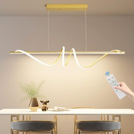 Modern LED Gold Pendant Light, 47IN Ceiling Chandelier Fixtures Dimmable with Remote Control 3000k-6500K Adjustable Color Temperature, Aluminum Island Lighting Lamp for Dining Room, Living Room