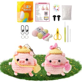 Koknit Crochet Kit for Beginners - 2 PCS Pink Spring Outing Pig Knitting Kit,Adult B...