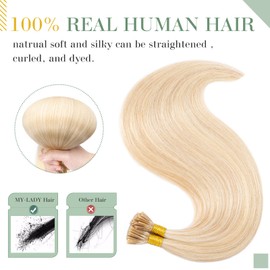 MY-LADY I Tip Hair Extensions Human Hair 100 Strands 16 Inch Ash Blonde mix Bleach Blonde Pre Bonded ITip Human Hair Extensions Cold Fusion Stick Tip Hair Extensions 50g