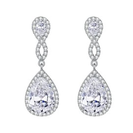 EVER FAITH Women's 925 Sterling Silver Zircon Wedding 8-Shape Infinity Pierced Dangle Earrings Clear