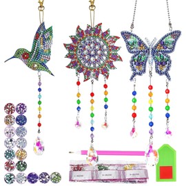 Qwrqwr Arts and Crafts Diamond Painting Kits for Kids Age 6-10 DIY Girls Boys Gifts Set Wind Chime Crystal Suncatchers for Windows Garden Decorations