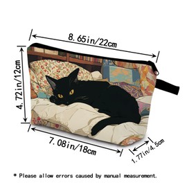 YULUENZE Black Cat Gift Black Cosy Cat Makeup Bag Cute Small Organizer Bag with Zipper Floral Black Cat Kitten Kitty Vintage Cosmetic Bag Birthday Gifts for Cat Lovers Women Friends