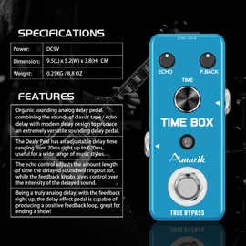 Amuzik Analog Delay Pedal Guitar Delay Effects Pedals Vintage Delay Effect with True Bypass Full Metal Shell Switching