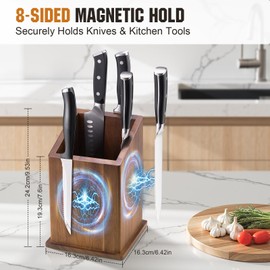 Magnetic Knife Holder without Knives, Acacia Wood Kitchen Utensil Holder with Strong Magnet, Universal Knife Block for Knives, Scissors & Utensils