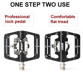 ANSJS SPD Bicycle Pedals, 2 in 1 SPD Pedals/Flat Pedals, CNC Aluminium Non-Slip SPD Pedals Bicycle, Click Pedals Bicycle Pedals Set for BMX MTB Trekking Mountain Bike Road Bike, Axle 9/16 Inch