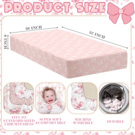 Peryiter 4 Pack Crib Sheets Girl Soft Baby Bed Sheet Set 52'' x 28" Nursery Crib Sheets for Standard Bed for Nursery Decor Baby Boys or Girls(Pink,Pink Bow)