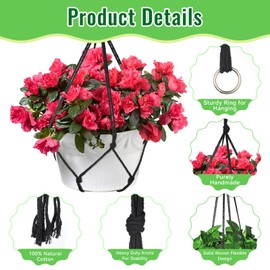 Macrame Plant Hanger - 3 Pack Indoor Hanging Planter with 3 Hooks, Handwoven Cotton Rope Hanging Plant Holder, Hanging Planter Basket with Different Sizes for Indoor Outdoor Boho Home Decor (Black)