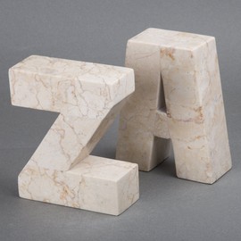 Creative Home 74714 Champagne Marble Stone Set AZ Style Letter Shaped Decorative Bookends, 4-3/4" x 2" x 6" H, Beige