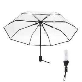 Juwacoo Transparent Automatic Pocket Umbrella Automatic Transparent Pocket Umbrella Storm Proof Umbrella Mini Storm Umbrella Small Automatic Black Design, black
