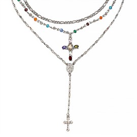 APMUTSS Layered Cross Lariat Necklace, 18K Gold Plated Long Pendant Chain for Women Dainty Stackable Jewelry Gift for Everyday Wear, Standard, Titanium, No Gemstone